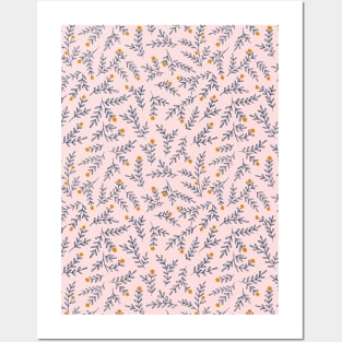 Floral orange pattern Posters and Art